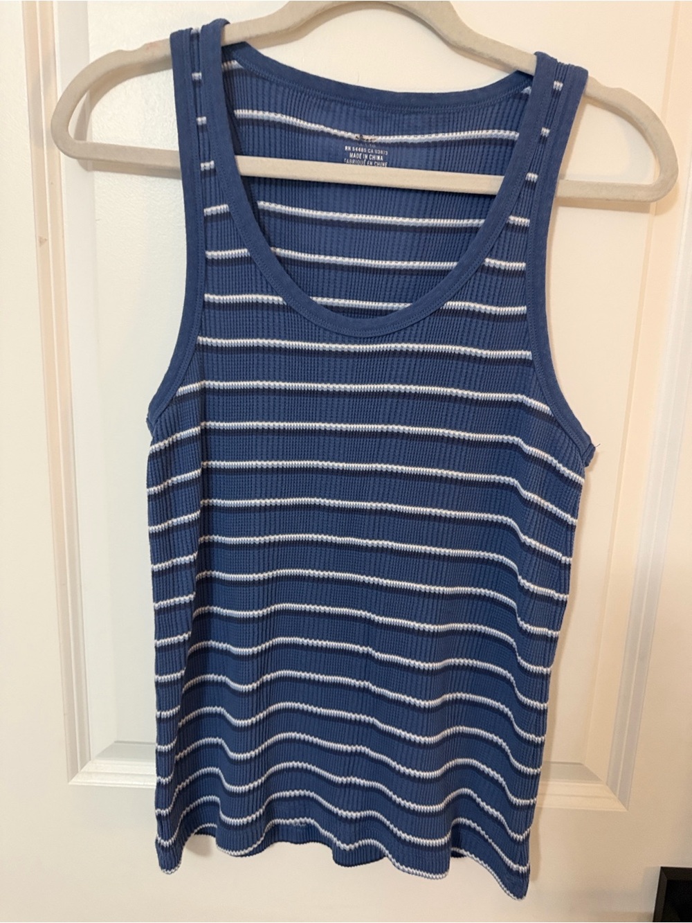 aerie Blue and White Striped Ribbed Tank